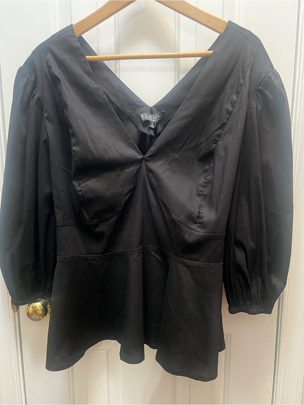Eloquii Black V-Neck Peplum Blouse Sz 16